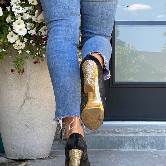Miu Miu Calf Hair and Gold Glitter Cap Toe Pumps - Picture 3 of 5